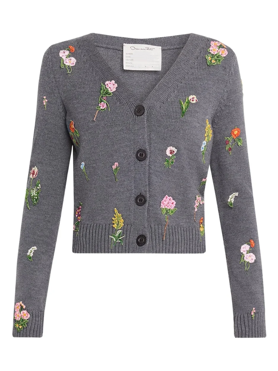 Embroidered Wool Mini V-Neck Cardigan Embroidered Wool Mini V-Neck Cardigan