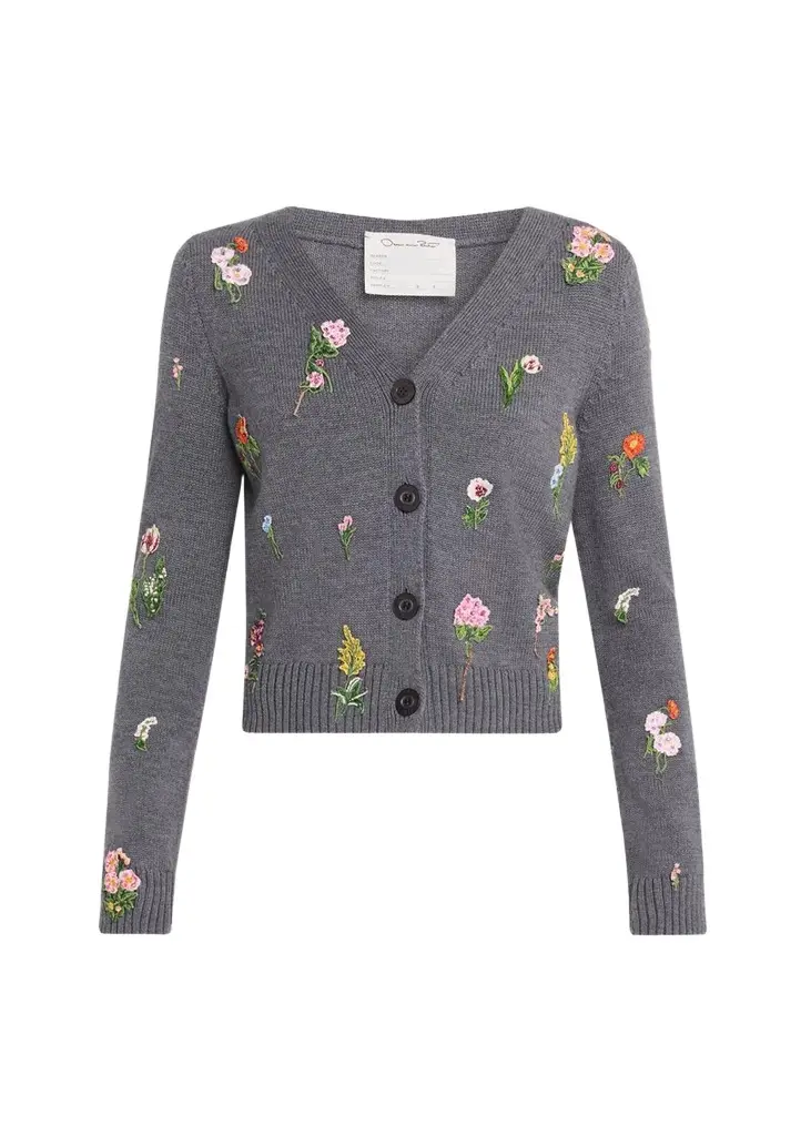 Embroidered Wool Mini V-Neck Cardigan