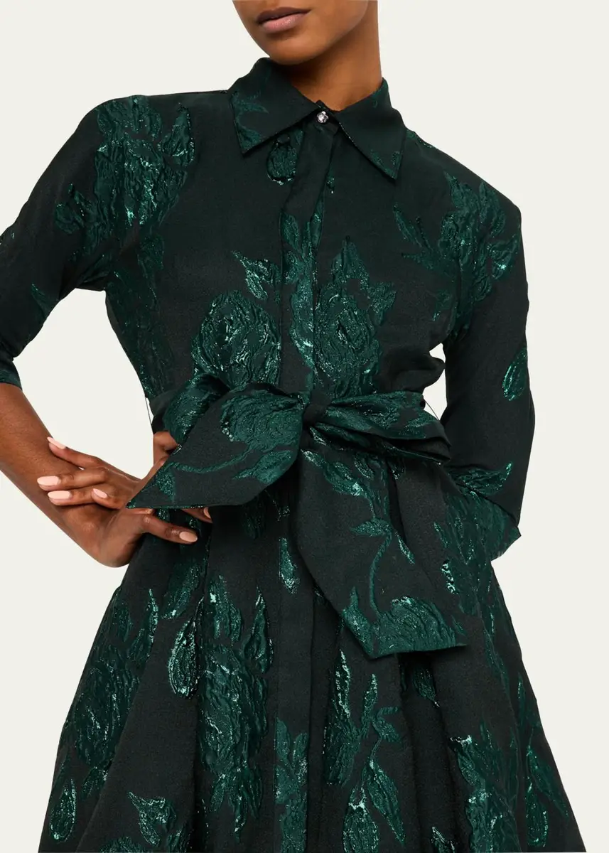 Rickie Freeman for Teri Jon Metallic Jacquard Belted Shirtdress | Thumbnail 5 Rickie Freeman for Teri Jon Metallic Jacquard Belted Shirtdress | Thumbnail 5