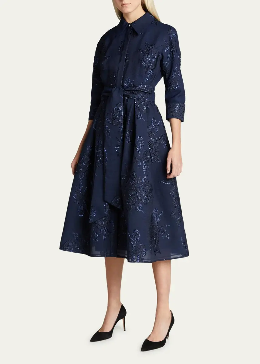 Rickie Freeman for Teri Jon Metallic Jacquard Belted Shirtdress | Thumbnail 6 Rickie Freeman for Teri Jon Metallic Jacquard Belted Shirtdress | Thumbnail 6