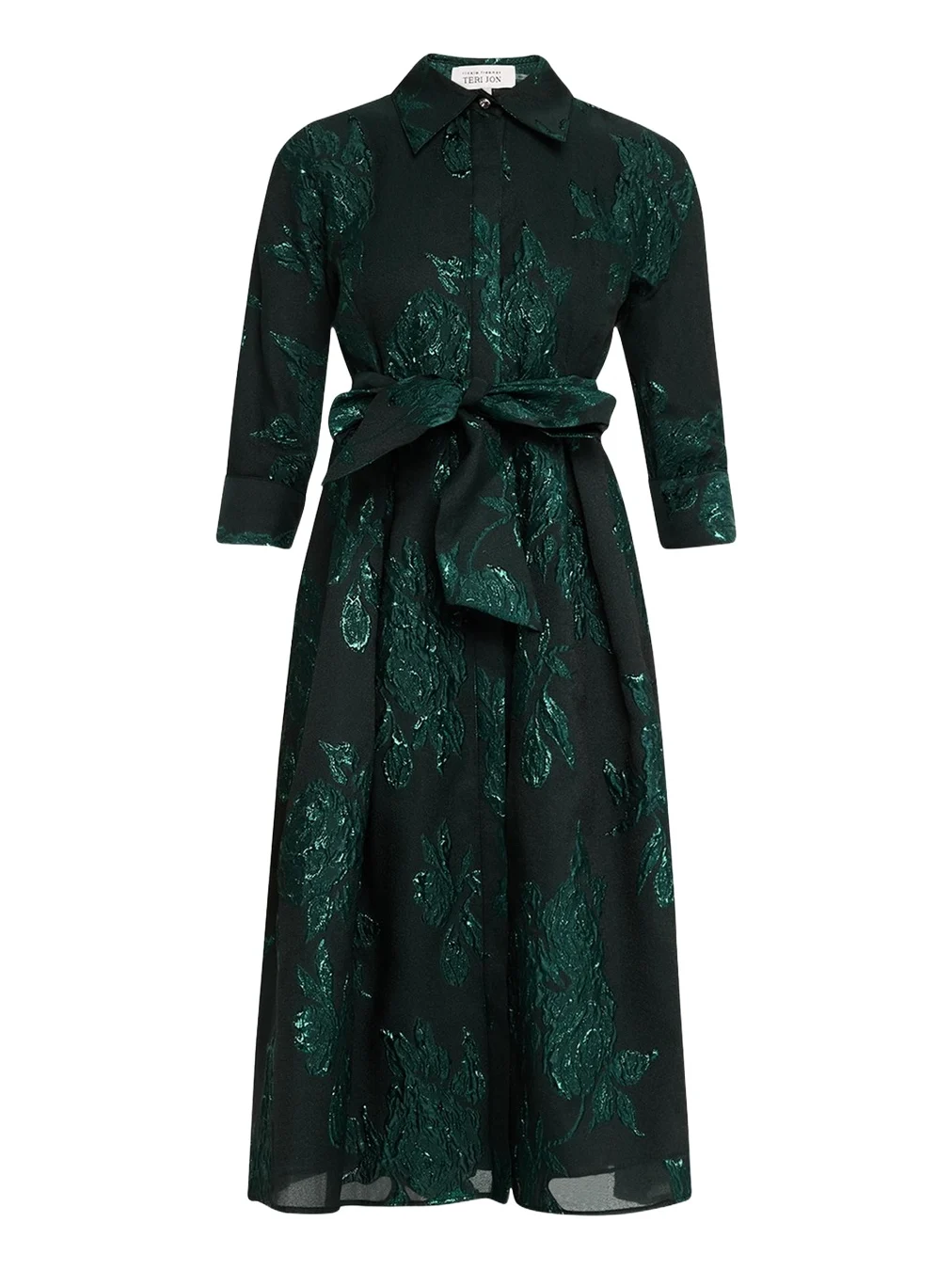 Metallic Jacquard Belted Shirtdress Metallic Jacquard Belted Shirtdress