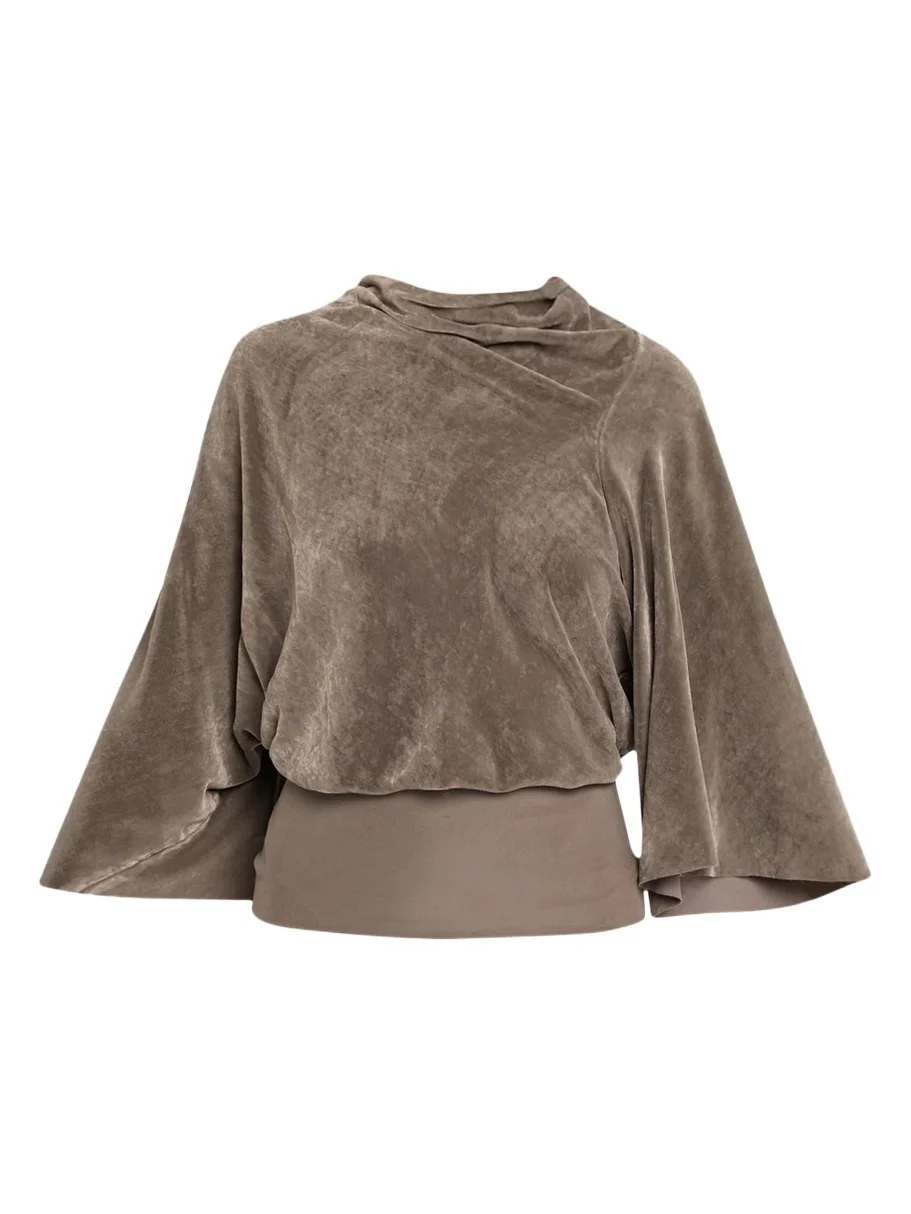 Rick Owens Cylinder Velvet Crêpe Flare-Sleeve Top