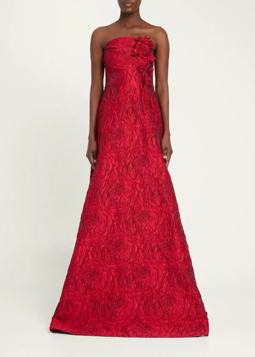 Rickie Freeman for Teri Jon Strapless Floral Jacquard A-Line Gown | Thumbnail 2 Rickie Freeman for Teri Jon Strapless Floral Jacquard A-Line Gown | Thumbnail 2