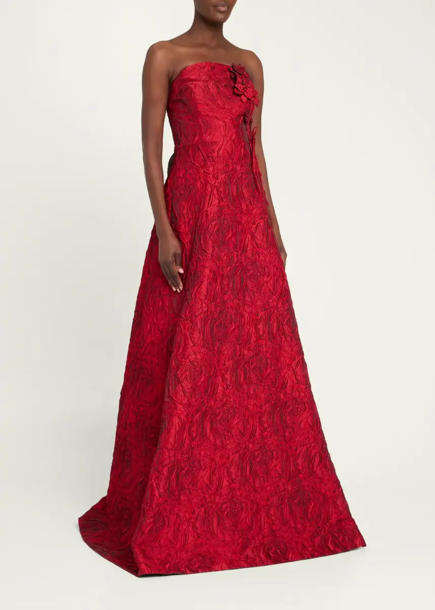 Rickie Freeman for Teri Jon Strapless Floral Jacquard A-Line Gown | Thumbnail 4 Rickie Freeman for Teri Jon Strapless Floral Jacquard A-Line Gown | Thumbnail 4