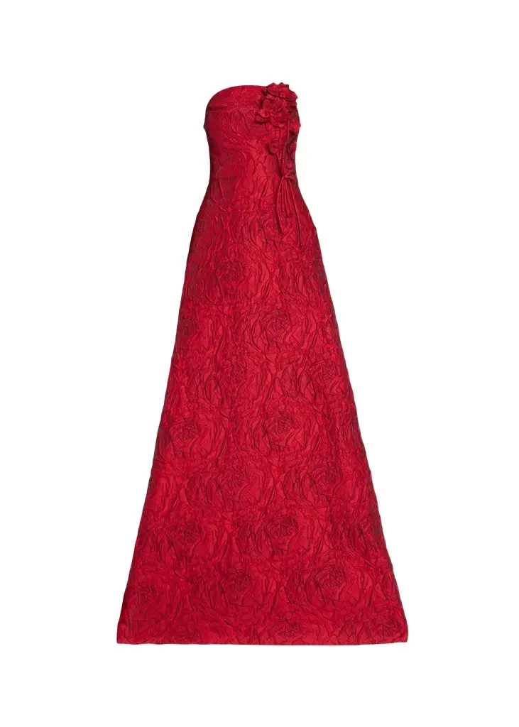 Rickie Freeman for Teri Jon Strapless Floral Jacquard A-Line Gown