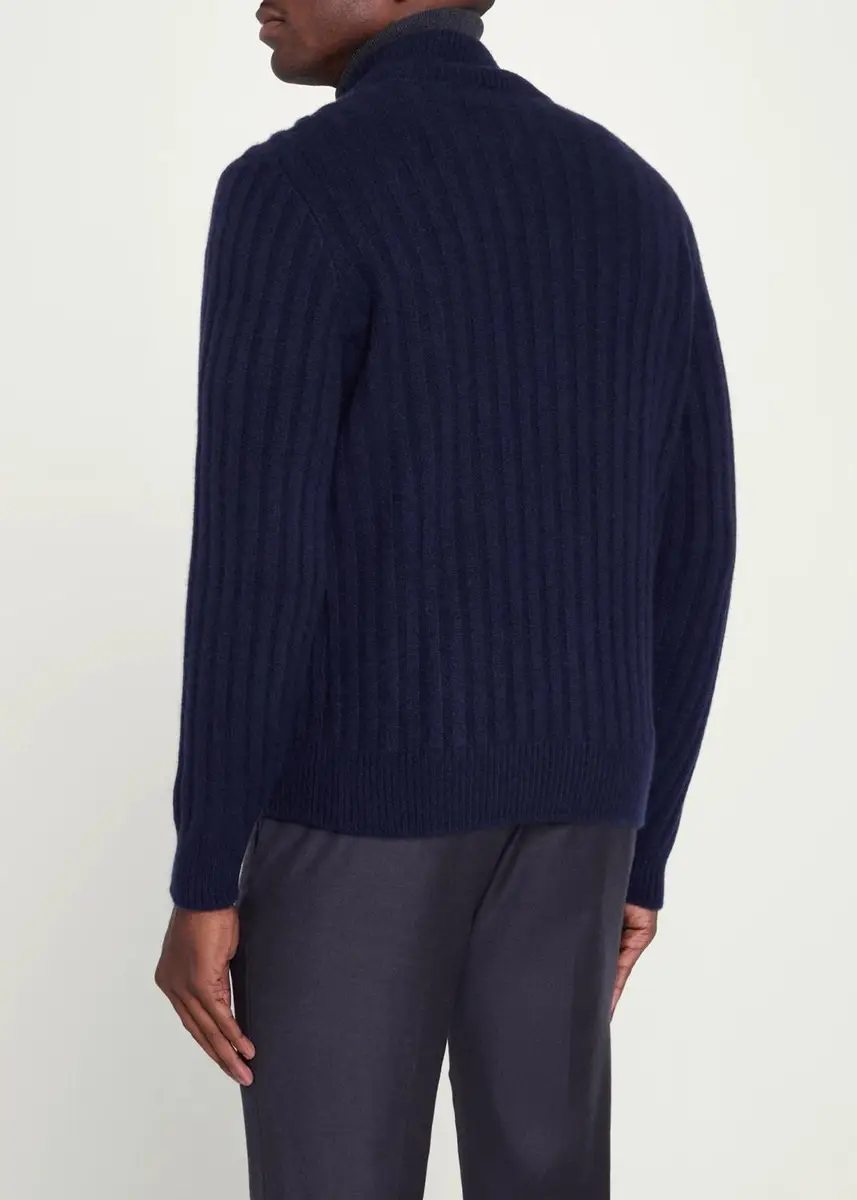 Cesare Attolini Men's Rib-Knit Cashmere Jacket | Thumbnail 3