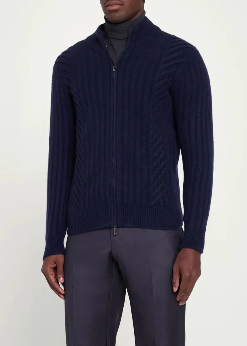 Cesare Attolini Men's Rib-Knit Cashmere Jacket | Thumbnail 4