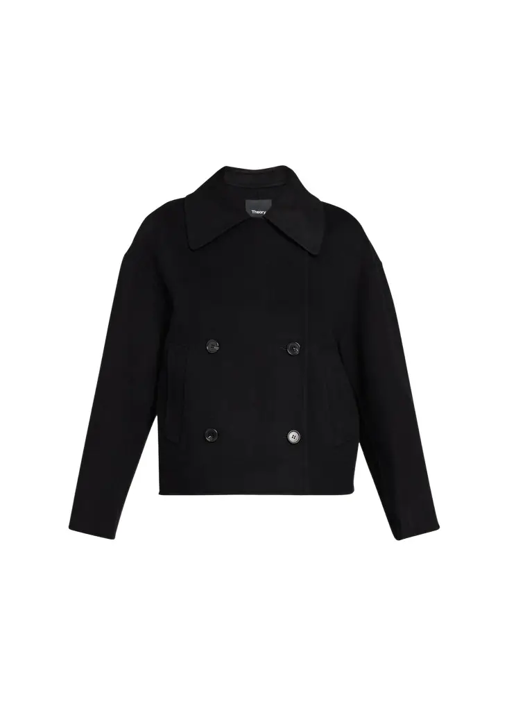 Theory Double-Breasted Wool-Cashmere Short Pea Coat