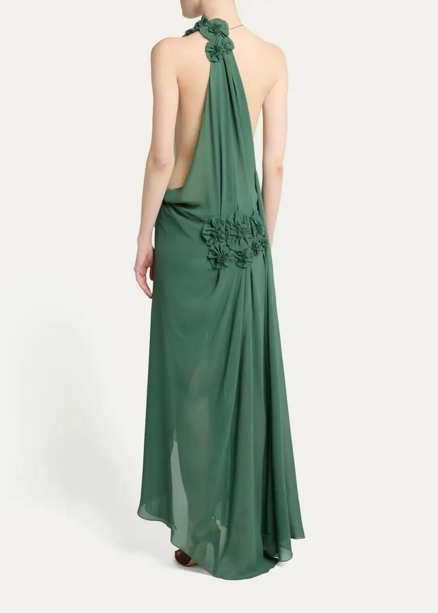 Victoria Beckham Pleated Silk Georgette Floral Applique Asymmetric Gown | Thumbnail 3 Victoria Beckham Pleated Silk Georgette Floral Applique Asymmetric Gown | Thumbnail 3