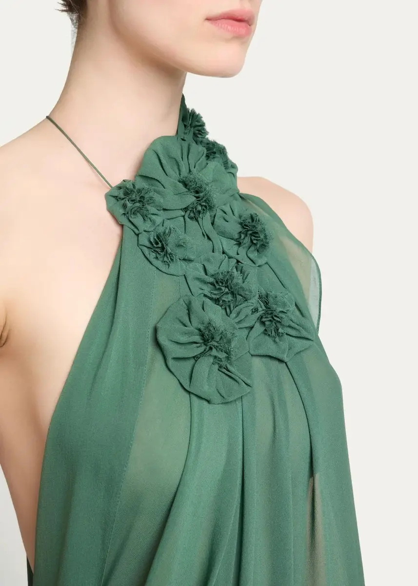 Victoria Beckham Pleated Silk Georgette Floral Applique Asymmetric Gown | Thumbnail 5 Victoria Beckham Pleated Silk Georgette Floral Applique Asymmetric Gown | Thumbnail 5