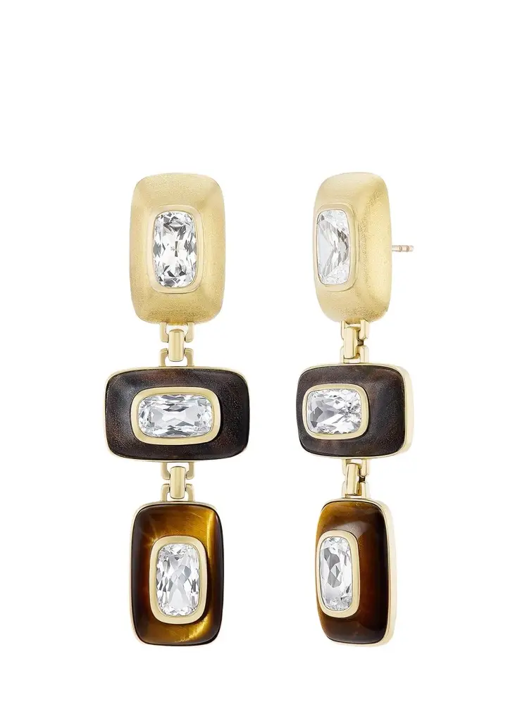 18K Yellow Gold, Tiger's Eye & Topaz Drop Earrings 18K Yellow Gold, Tiger's Eye & Topaz Drop Earrings
