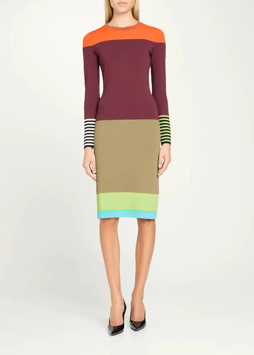 Christopher John Rogers Colorblock Striped Knit Long-Sleeve Dress | Thumbnail 2 Christopher John Rogers Colorblock Striped Knit Long-Sleeve Dress | Thumbnail 2