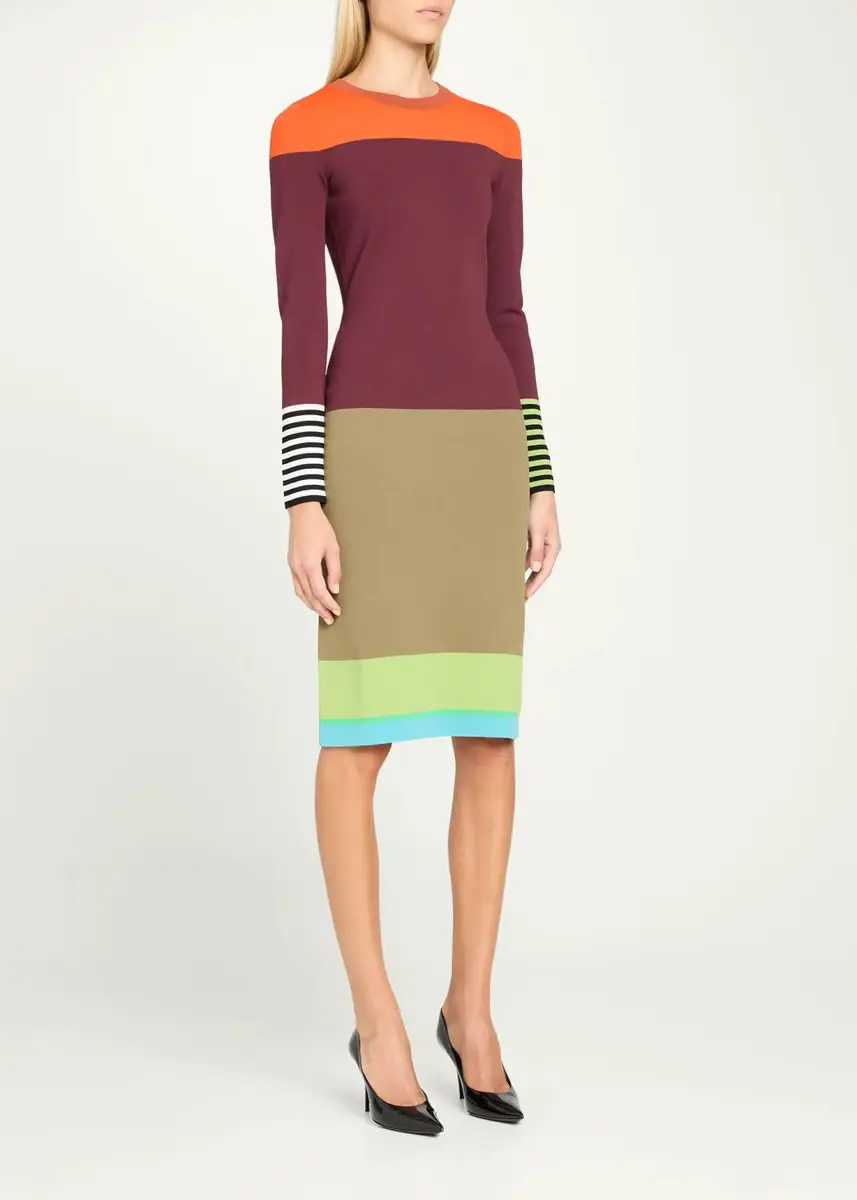 Christopher John Rogers Colorblock Striped Knit Long-Sleeve Dress | Thumbnail 4 Christopher John Rogers Colorblock Striped Knit Long-Sleeve Dress | Thumbnail 4