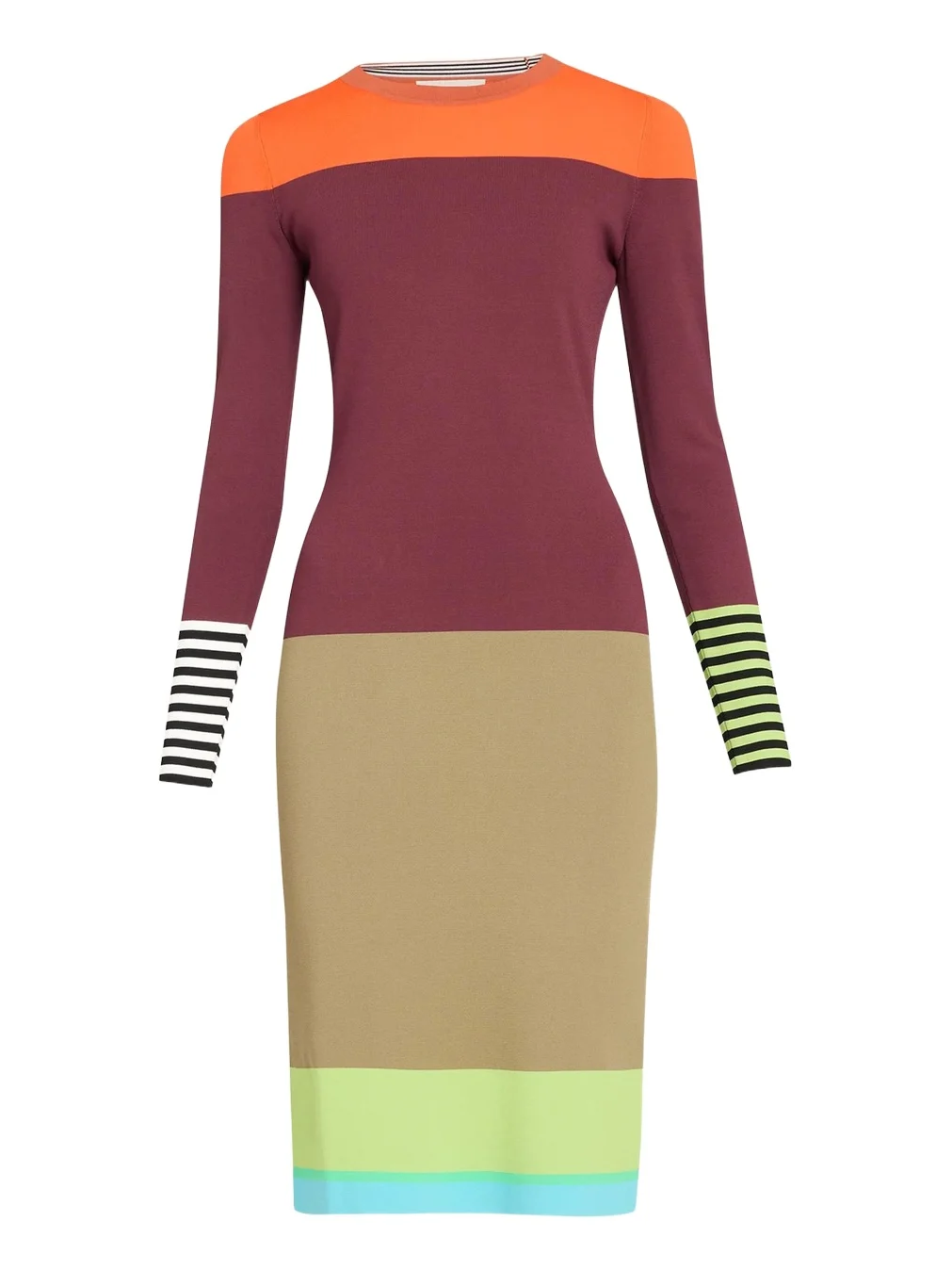 Colorblock Striped Knit Long-Sleeve Dress