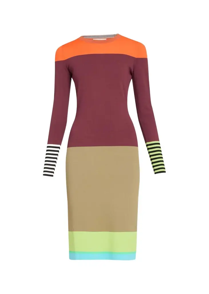 Christopher John Rogers Colorblock Striped Knit Long-Sleeve Dress