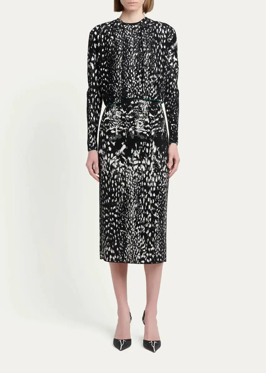 TOM FORD Boutique Lynx Jacquard Compact Velvet Knit Crewneck Cardigan | Thumbnail 2 TOM FORD Boutique Lynx Jacquard Compact Velvet Knit Crewneck Cardigan | Thumbnail 2