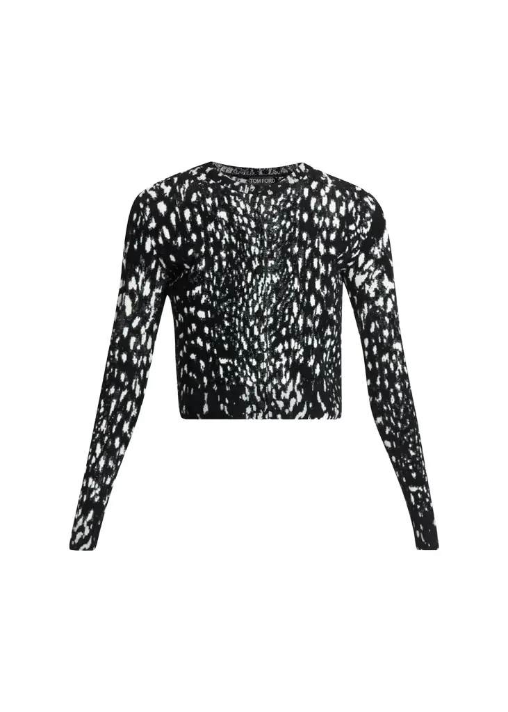 Lynx Jacquard Compact Velvet Knit Crewneck Cardigan Lynx Jacquard Compact Velvet Knit Crewneck Cardigan
