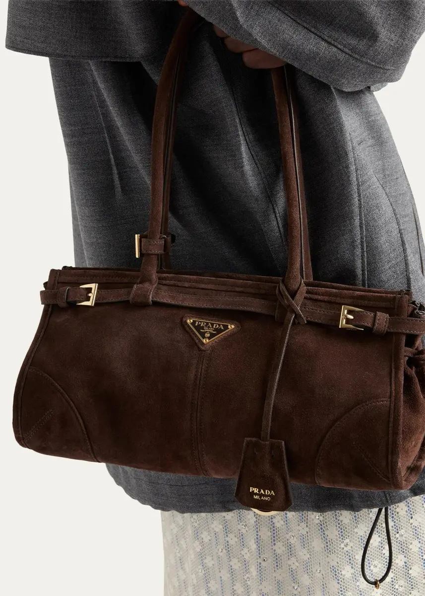 Prada Bonnie Medium Suede Shoulder Bag | Thumbnail 2 Prada Bonnie Medium Suede Shoulder Bag | Thumbnail 2