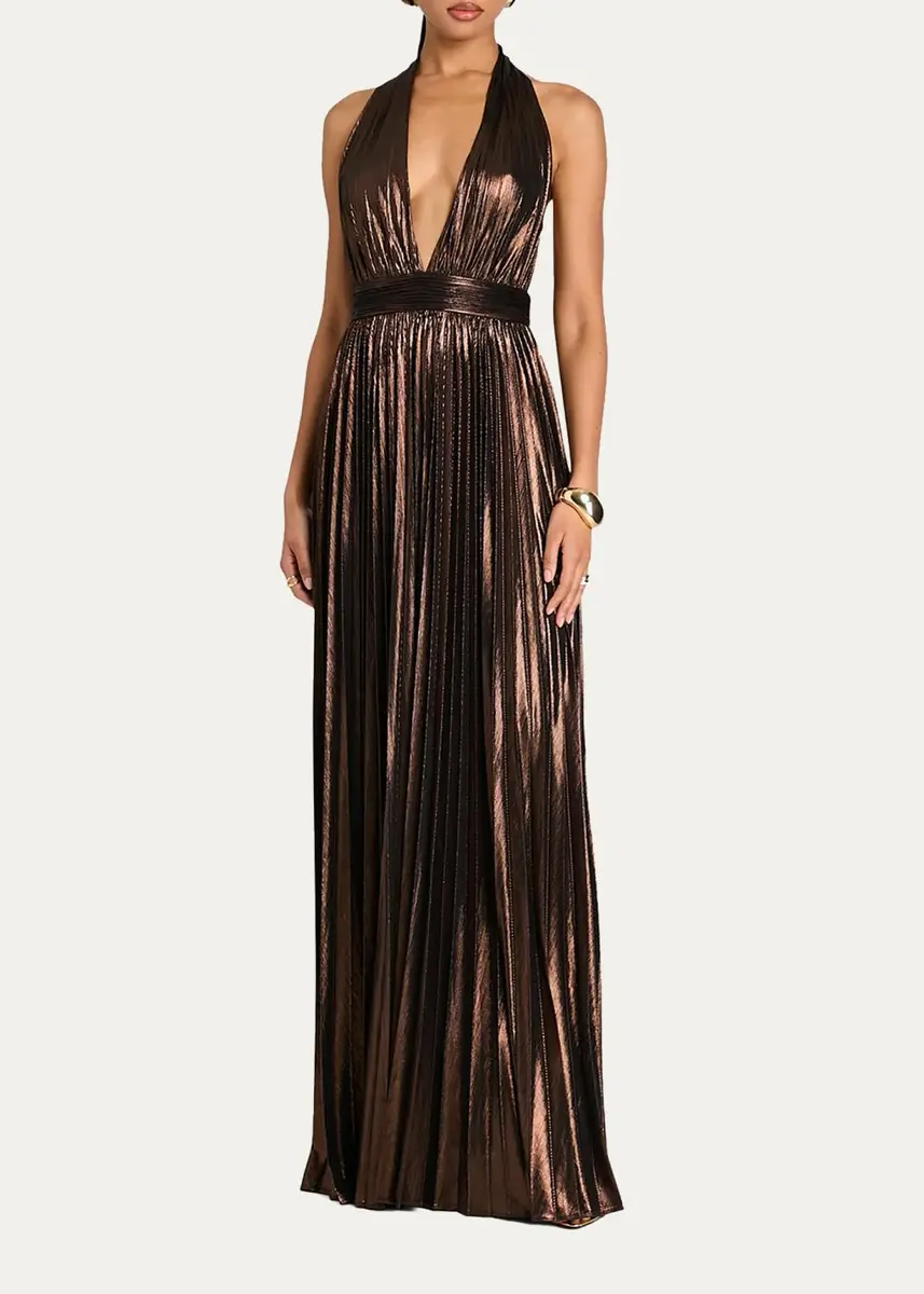 Retrofête Jadda Pleated Metallic Maxi Dress | Thumbnail 2