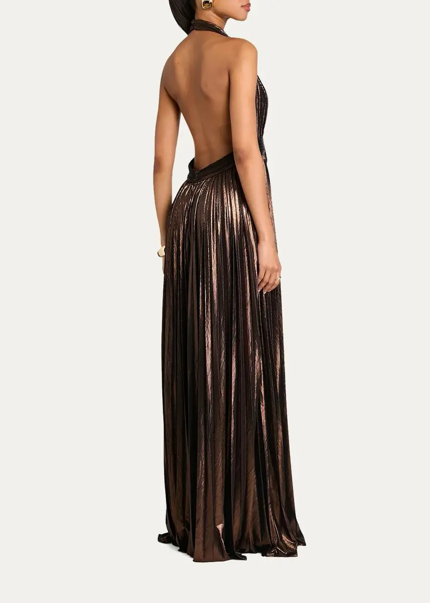 Retrofête Jadda Pleated Metallic Maxi Dress | Thumbnail 3