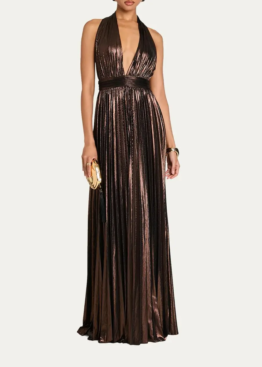 Retrofête Jadda Pleated Metallic Maxi Dress | Thumbnail 4