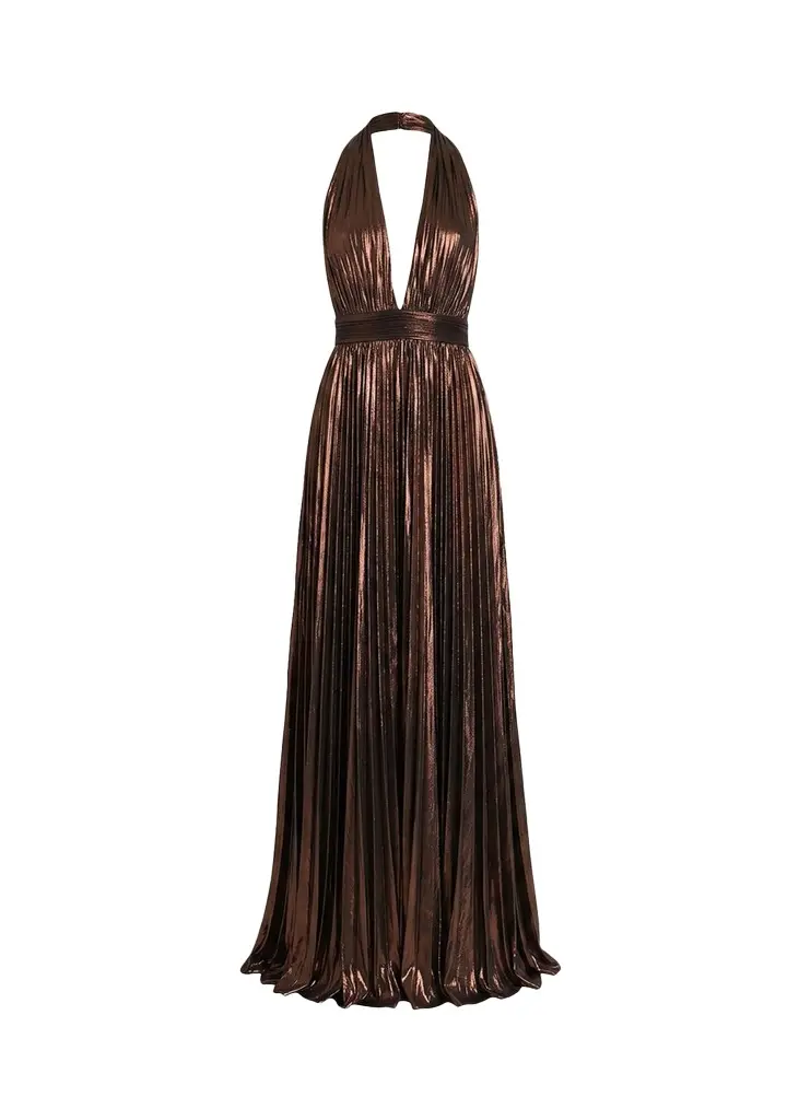 Jadda Pleated Metallic Maxi Dress