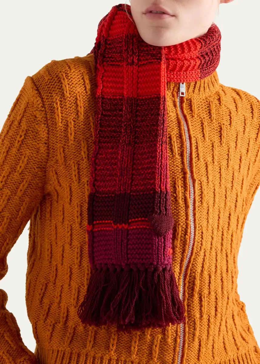 Prada Fringed Rib Knit Wool Scarf | Thumbnail 2 Prada Fringed Rib Knit Wool Scarf | Thumbnail 2