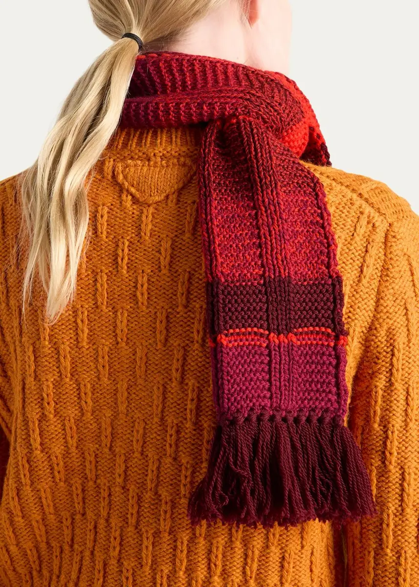Prada Fringed Rib Knit Wool Scarf | Thumbnail 3 Prada Fringed Rib Knit Wool Scarf | Thumbnail 3