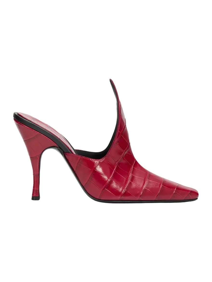 100mm Court Croc-Embossed Leather Mules