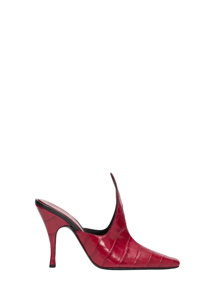 100mm Court Croc-Embossed Leather Mules