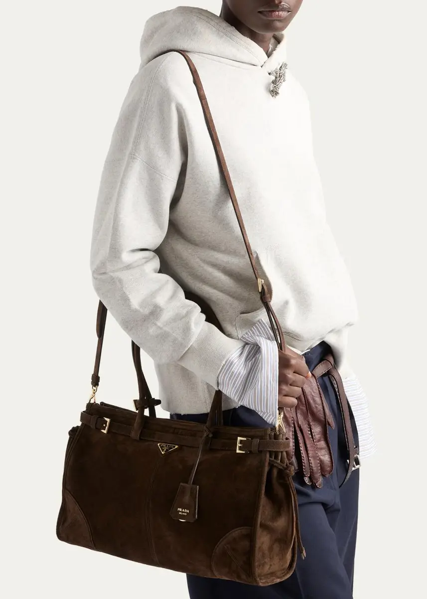 Prada Bonnie Large Suede Shoulder Bag | Thumbnail 2 Prada Bonnie Large Suede Shoulder Bag | Thumbnail 2