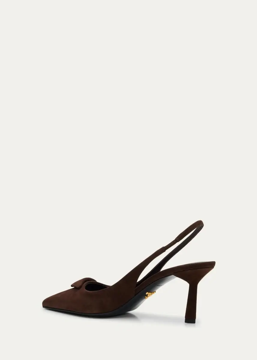 Prada 75mm Puffy Triangle Logo Suede Slingback Pumps | Thumbnail 4 Prada 75mm Puffy Triangle Logo Suede Slingback Pumps | Thumbnail 4