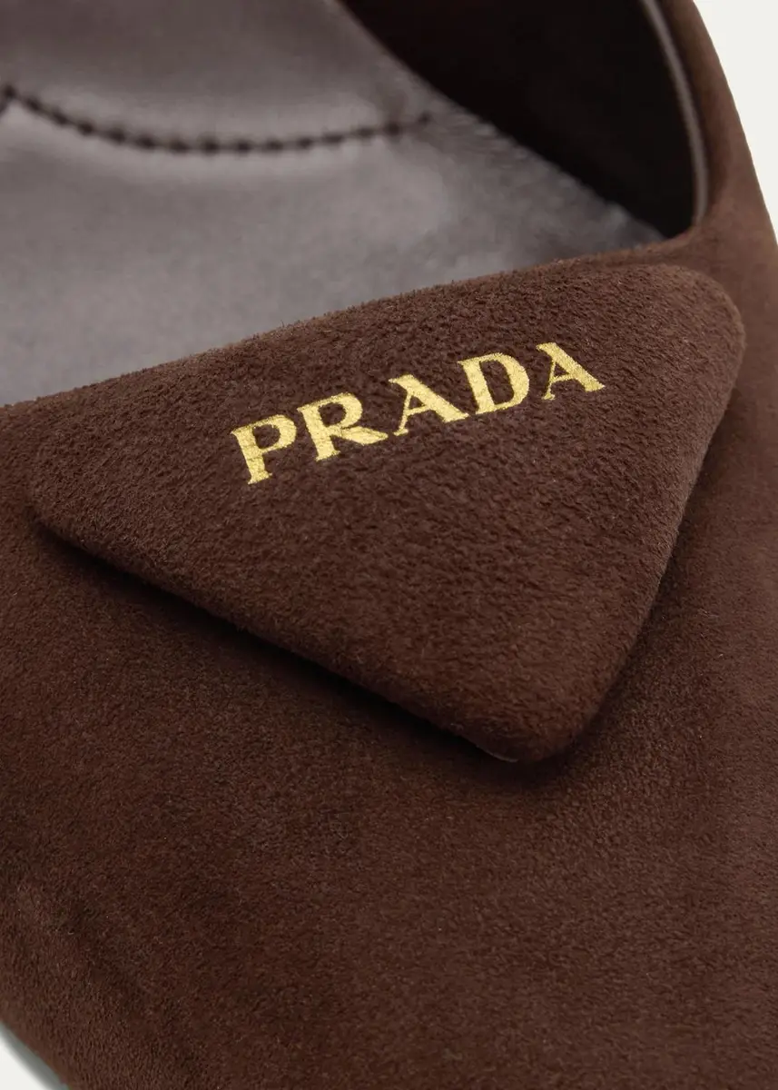 Prada 75mm Puffy Triangle Logo Suede Slingback Pumps | Thumbnail 5 Prada 75mm Puffy Triangle Logo Suede Slingback Pumps | Thumbnail 5