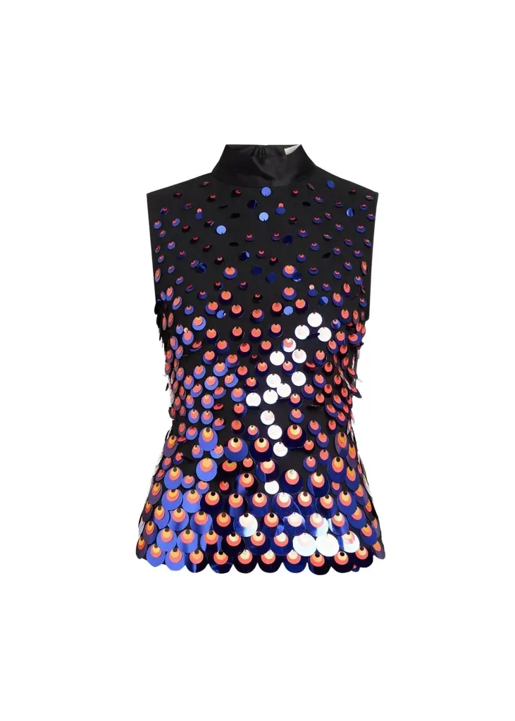 Christopher John Rogers Degrade Embellished Silk Plisse Tank Top