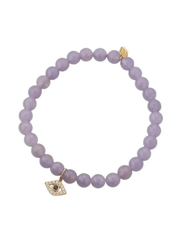 14K Sapphire and Diamond Evil Eye Charm on Tanzanite Stretch Bracelet