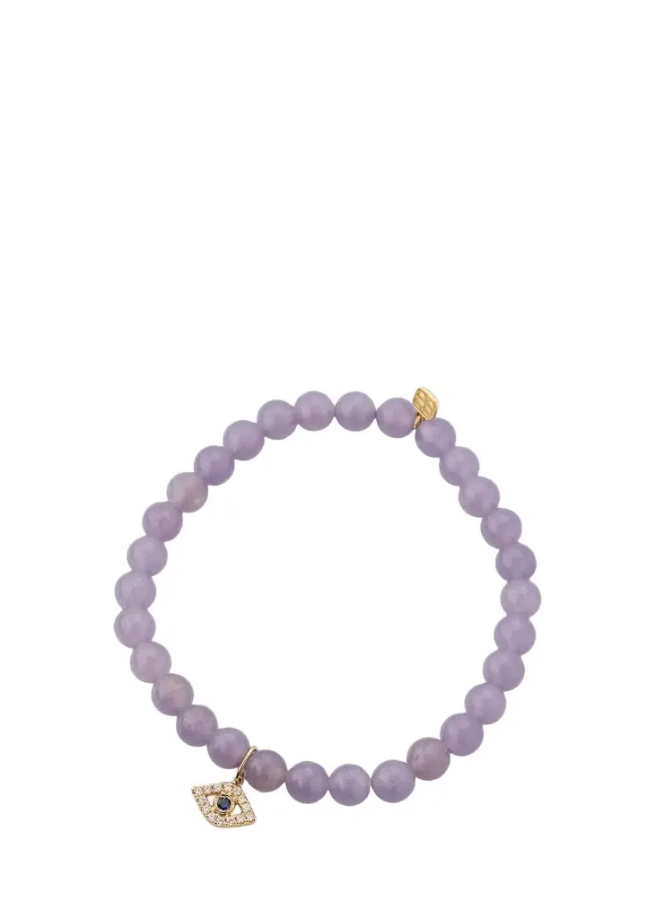 14K Sapphire and Diamond Evil Eye Charm on Tanzanite Stretch Bracelet 14K Sapphire and Diamond Evil Eye Charm on Tanzanite Stretch Bracelet