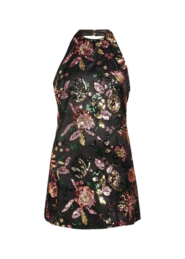 Ramy Brook Eva Floral Sequined Halterneck Mini Dress