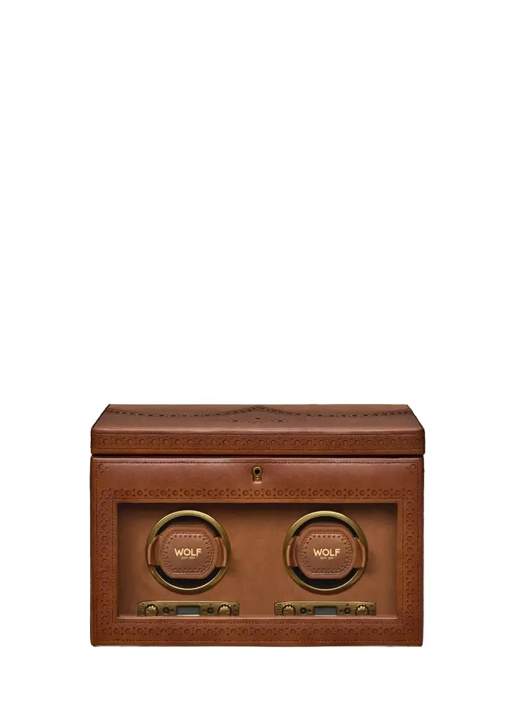 Wolf Brogue Double Watch Winder with Storage