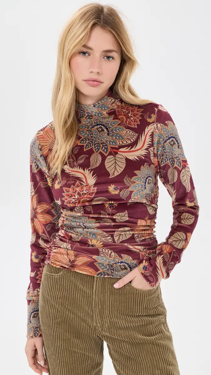 Farm Rio Delhi Floral Burgundy Velvet Jersey Blouse | Thumbnail 2 Farm Rio Delhi Floral Burgundy Velvet Jersey Blouse | Thumbnail 2