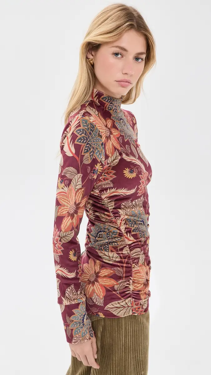 Farm Rio Delhi Floral Burgundy Velvet Jersey Blouse | Thumbnail 4 Farm Rio Delhi Floral Burgundy Velvet Jersey Blouse | Thumbnail 4