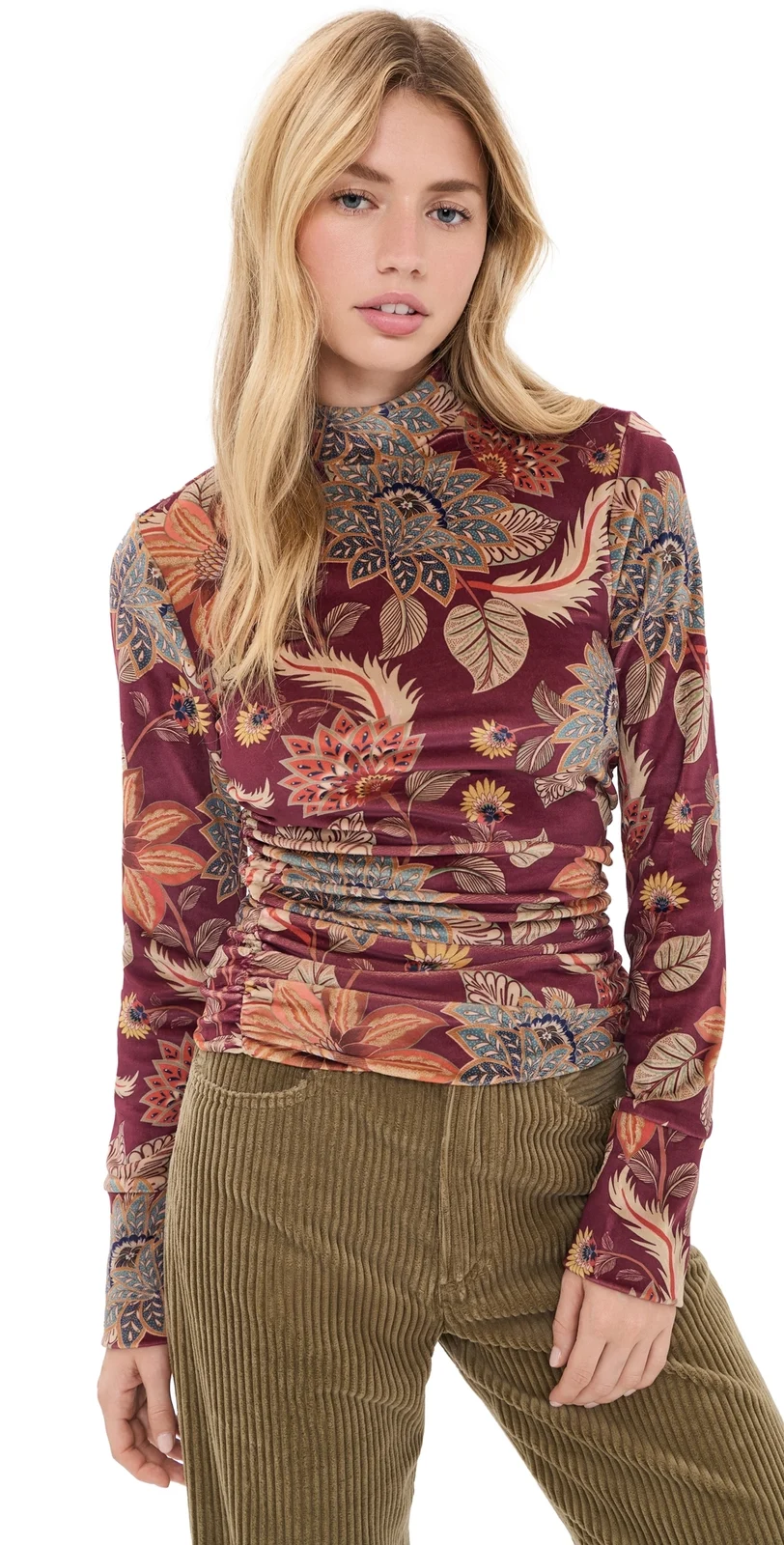 Farm Rio Delhi Floral Burgundy Velvet Jersey Blouse