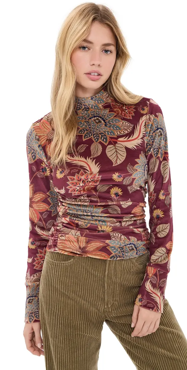 Delhi Floral Burgundy Velvet Jersey Blouse Delhi Floral Burgundy Velvet Jersey Blouse
