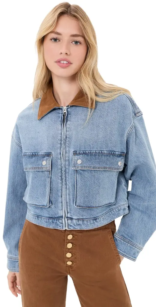 GOOD AMERICAN The Denim Swing Cropped Jacket