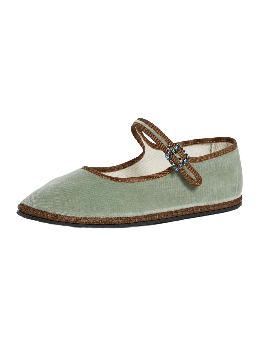 Vibi Venezia Velvet Mary Janes with Swarovski Buckle Salvia