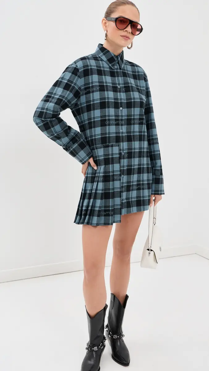 Off-White Check Flannel Panel Mini Dress | Thumbnail 2
