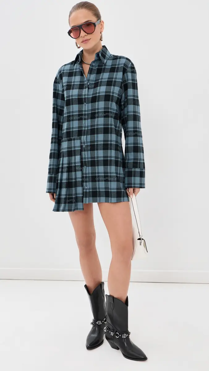 Off-White Check Flannel Panel Mini Dress | Thumbnail 5