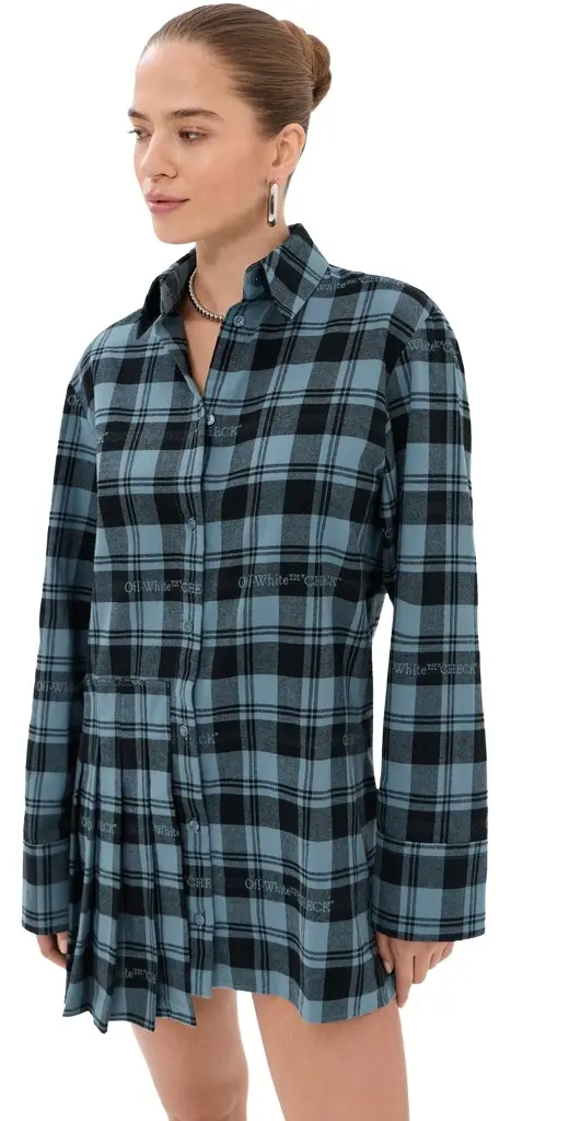 Off-White Check Flannel Panel Mini Dress