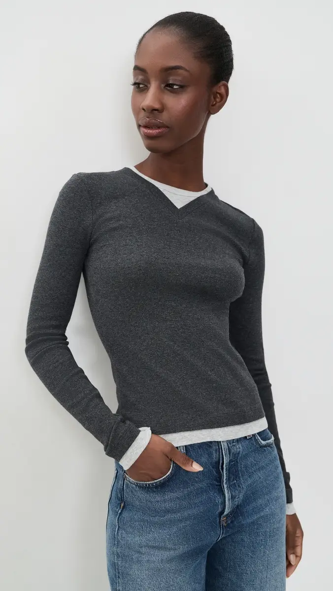 St. Agni Organic Cotton V Neck Long Sleeve Top | Thumbnail 2