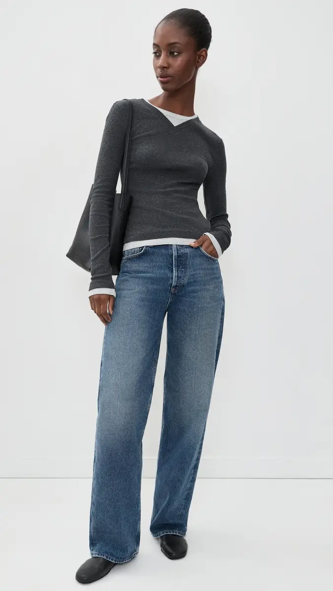St. Agni Organic Cotton V Neck Long Sleeve Top | Thumbnail 5