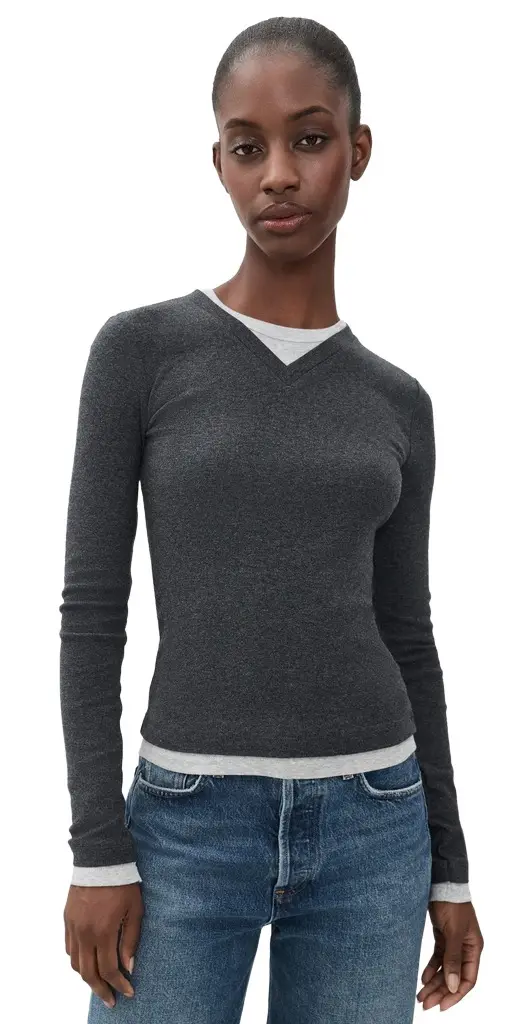 St. Agni Organic Cotton V Neck Long Sleeve Top